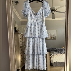 Lulu's Light Blue Floral Tiered Dress